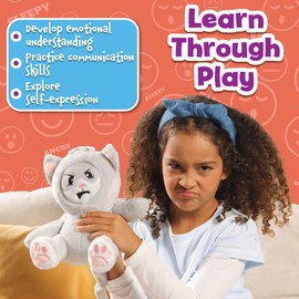 Moodles Purr Kitty Plush Cat 12” with 6 Facial Expressions to Show Your Mood, Soft Sensory Fidget Stuffed Animal, Gift for Toddler and Kids 2+