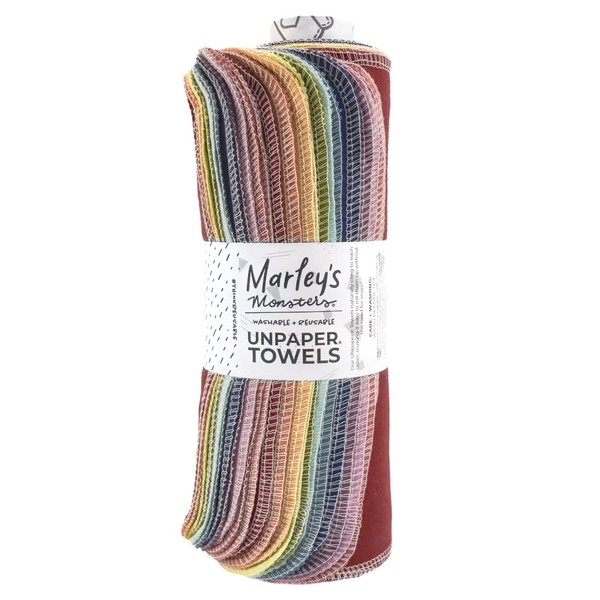 Marley's Monsters UNpaper Toallas – Rollo de 24 unidades, toallas de papel reutilizables, sin papel, algodón, sin árbol (arco iris terroso)