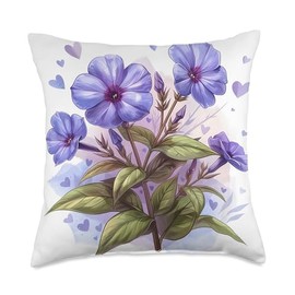 Creeping Phlox Flower With Hearts Around Boho Style Graphic Throw Pillow
