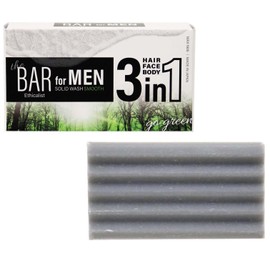 TheBAR MEN 3 in 1 Solid Wash Soap, Solid Shampoo, For Whole Body, Facial Cleansing, All-in-One, Moisturizing, Charcoal Formulated, Solid Wash SMOOTH Mint Scent, Made in Japan