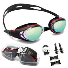 Nearsighted Swim Goggles, Polarized Swimming Goggles Anti-Fog, UV Protection, Dual Strap, Auto Buckle, Mirror/Non-Mirror Lens