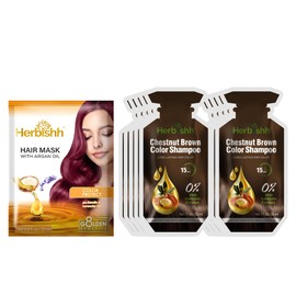 Herbishh Hair Color Shampoo 10 Sachet +1 Argan Hair Mask Pouch | 3 in 1 Hair Dye | PPD Free | Easy to Use | Gray Coverage | Travel Size | Available in