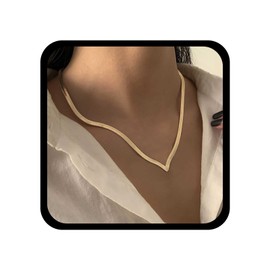 Allereya Boho Snake Chain Choker Necklace Flat Snake Necklace Chain Gold V Chain Necklace Snake Herringbone Necklaces V Shape Necklace Jewellery for Women, Zinc