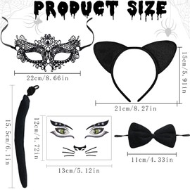 Pack of 5 Women's Cat Costume, Cat Costume Accessories, Cat Ears, Headband, Cat Tail, Masks, Cat Face Stickers, Cat Costume Women for Carnival, Fancy Dress, Theme Party, Cosplay