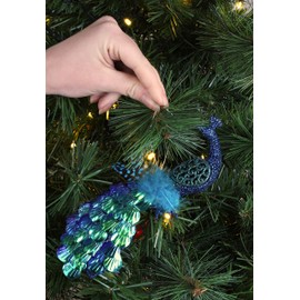 Christmas Concepts® 20cm Peacock Decoration With Jewelled Tail - Luxury Christmas Tree Decorations (Midnight Blue Sequins, Pack of 4)