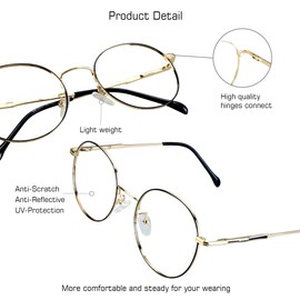 VisionGlobal Blue Light Blocking Glasses for Women/Men, Anti Eyestrain, Computer Reading, TV Glasses, Stylish Oval Frame, Anti Glare (Black Golden, No Magnification)