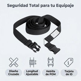 Cinturón para Maletas de Viaje, Correa para Maleta en Cruz con Etiqueta de Identificación, Correa Ajustable de PP con Anillo Triangular Metálico, Negra, 1 Pieza