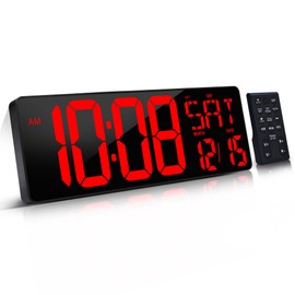 KMMKGG Large Digital Wall Clock（5.6'' Number）, 17.2" LED Wall Clock with Date and Temperature, Count Up/Down Timer with Remote Control, Adjustable Brightness Alarm Clock