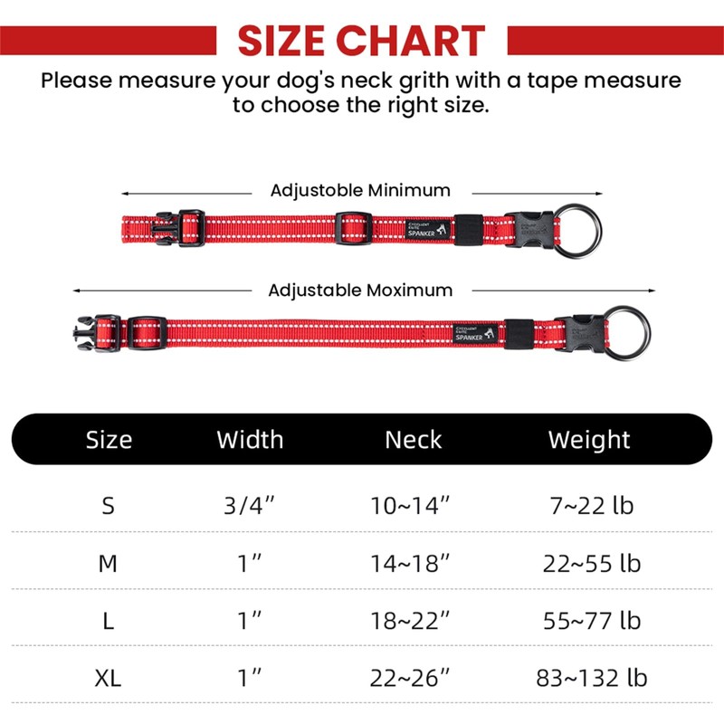 EXCELLENT ELITE SPANKER Reflective Dog Collar with Safety Clasp, Adjustable
