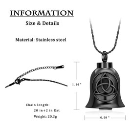 constantlife Bell Urn Necklace Celtic Knot Cremation Jewelry for Ashes Stainless Steel Memorial Pendant Human Pet Ash Holder Keepsake for Men Women (Black)