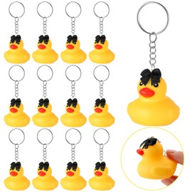 WinnerWhy 12 Pcs Cheer Ducks Gifts with Bows Cheerleader Rubber Duck Keychain Bulk Cheerleading Inspirational Gift(Black Bow)