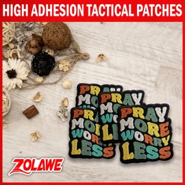 Zolawe Pray More Worry Less Patch, Sew On Iron On Bible Verse Quote Embroidery Patches for Clothes Backpacks Hat Jeans Bag, Embroidered Religious Patches, Jesus Patch, DIY Iron On Patch for Christian