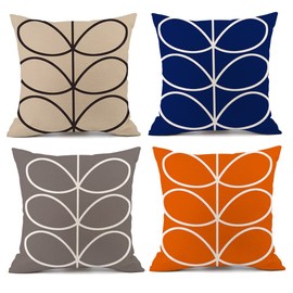 YunJeude Cushion Covers 17.7 x 17.7 inches (45 x 45 cm), Nordic Set of 4, Stylish Cute Leaf Pattern, Linen, Flax, Geometric Pattern, Modern Simple Zipper, Home Decor, Car Room Decor, Four Seasons,