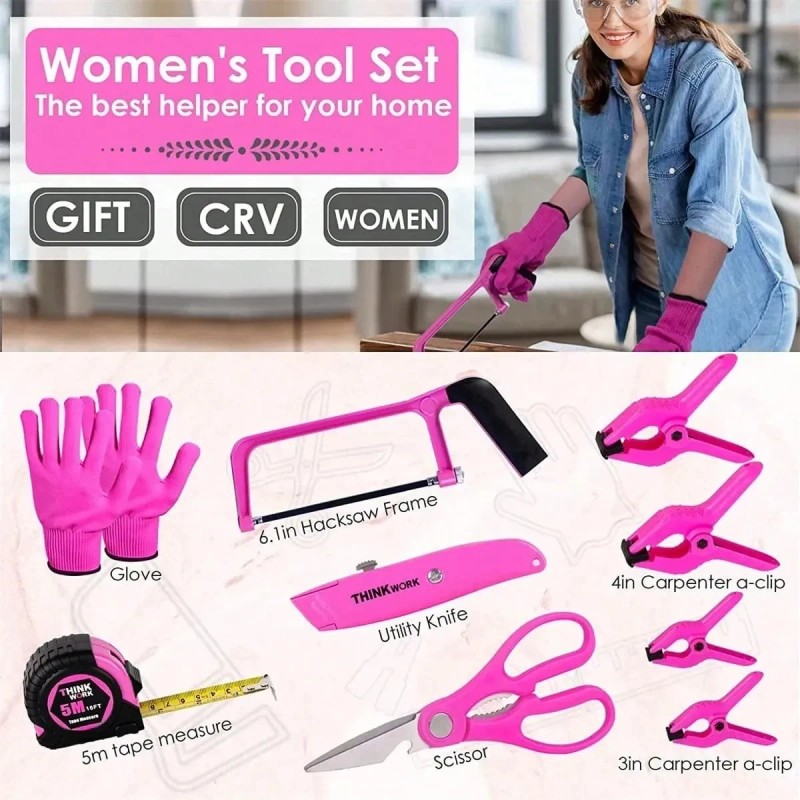 THINKWORK Pink Staple Gun Tool Set 25 Piece Home Tool