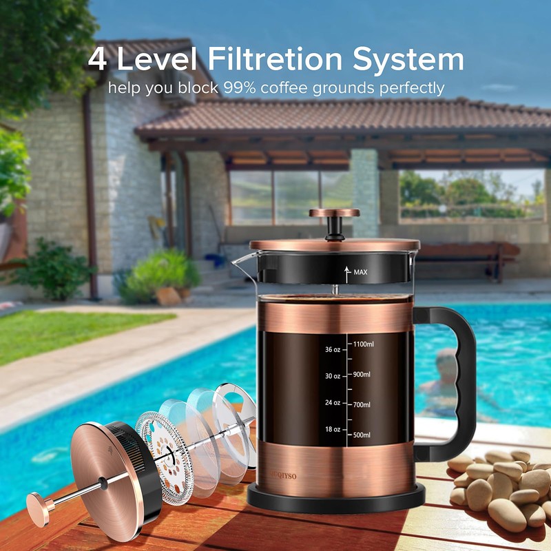 QUQIYSO French Press Coffee Maker 51oz 304 Stainless Steel French