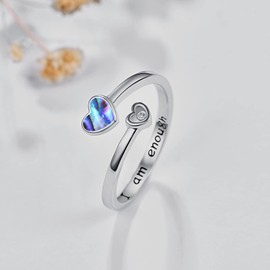 TANGPOET Thumb Ring for Women 925 Sterling Silver Abalone Adjustable Open Ring, Engraved I am enough Inspirational Ring, Jewellery Gifts for Ladies Girls