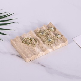 UANYEMON Luxury Travertine Soap Dish Marble Jewelry Ring Tray - Rectangle Marble Soap Tray,Sponge Holder for Bathroom and Kitchen(beige)