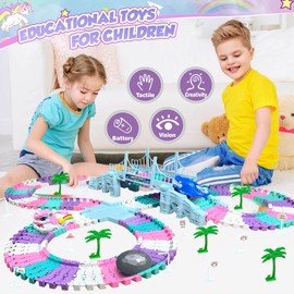 Dolanus Toys for 3-8 Year Old Girls: Unicorn Construction Race Tracks Toy for Kids Gifts for Boys Girls Age 3 4 5 6 7 8 Birthday Princess Presents Track Play Set with 2 Electric Cars Road Games