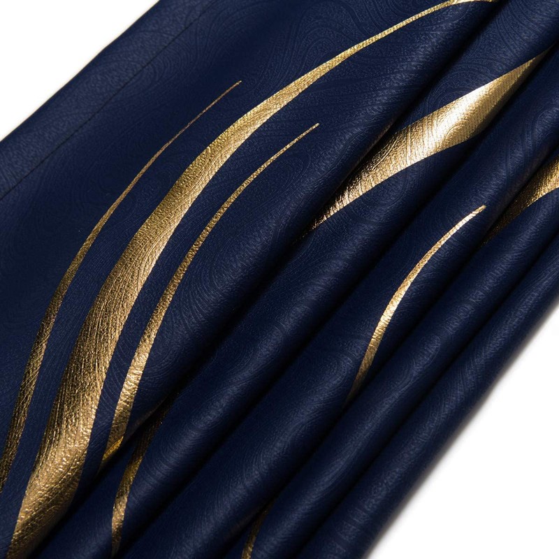 MYRU 1 Pair Navy Blackout Curtains for Bedroom, Luxury Striped