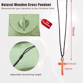 Ziciner Natural Wooden Cross Pendant Necklaces, Adjustable Handcrafted Wooden Car Rearview Mirror Pendant, Universal Vehicle Rear View Mirror Decoration for Men and Women (Standard, Red)