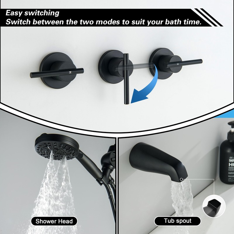 SUBEIXI 3 Handle Tub Shower Faucet Shower Head Holder with