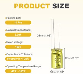MECCANIXITY 3.3uF 100V Non-Polarized Electrolytic Capacitor, 10mm x 17mm Aluminum Audio Capacitors for DIY Projects Audio Tweeter Frequency Divider Pack of 10