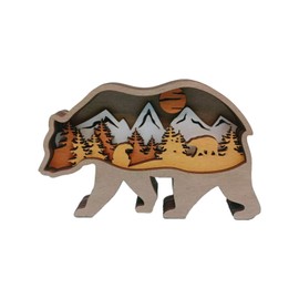 FAYZSOWSR Wooden Animal Statues, 3D Wooden Animals Bird Deer Penguin Bear Woodland Nursery Decorations Forest Themed Bedroom Decor Bedroom Living Room Office Decor (Brown Bear)