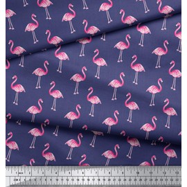Soimoi 58 Inches Wide Flamingo Print Viscose Rayon 115 GSM Fabric Material By The Yard - Blue