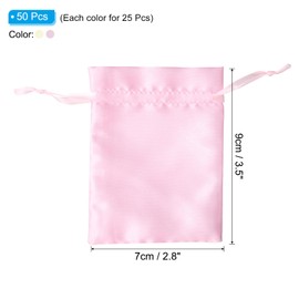 PATIKIL Satin Bags with Drawstring, 50 Pack 3x4 Inch Wedding Favor Bags Mini Gift Packaging Bags for Birthday Christmas Jewelry Party, Pink, Beige