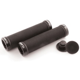 Clarks Lock On Grips - Pair of 130mm Black Double-Sided Rubber Bike Handlebar Grips with Raised Grip Pattern and Anodised Lock-On Grips