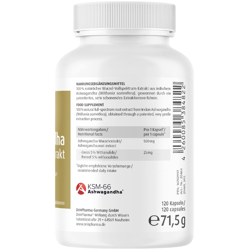 ZeinPharma Ashwagandha Extract 120 Capsules 500 mg - Ashwagandha Root