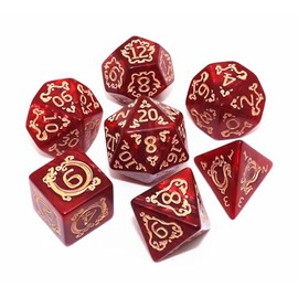 CREEBUY Polyhedral DND Dice Set, 7Pcs Vintage Dragon-Patterned Dice Sets Compatible with Dungeons and Dragons D&D RPG Games, 7 Pieces (Red)