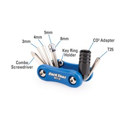 PARKTOOL MTC-20 Multi-Tool Size: Hexagonal 0.12, 0.2, 0.2, 0.3 inches (3/4/5/8 mm), T25 +/-Combo Driver, CO2 Adapter,