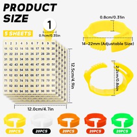 Pack of 100 chicken rings, poultry foot rings, plastic poultry leg rings, chicken leg rings, multi-coloured chicken identification leg bands poultry leg rings for turkey, duck, goose (14 mm - 22 mm)