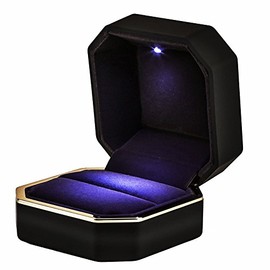 (Ring Box, Black) - AVESON Luxury Ring Box, Square Velvet Wedding Ring Case Jewellery Gift Box with LED Light for Proposal Engagement Wedding, Black A