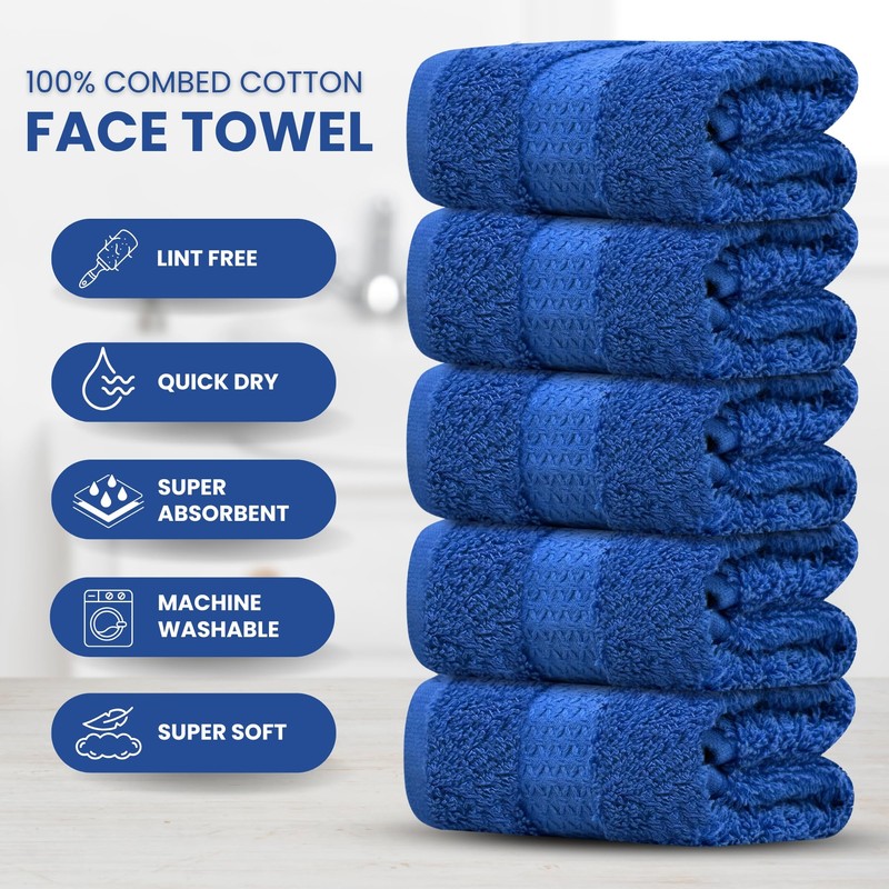 Towelogy Premium Face Cloths 100% Combed Cotton Fade Resistant 33x33cm