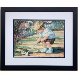 Corinne Hartley Just Like Dad New CUSTOM FRAMED Art Lithograph Golf Cute Kids