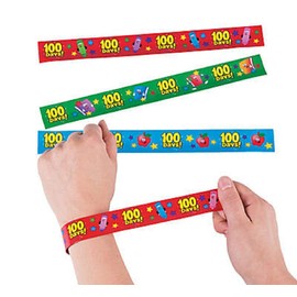 Fun Express 100Th Day Slap Bracelets - 12 Pieces - Educational and Learning Activities for Kids