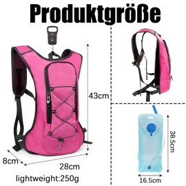 Lollanda Bicycle Backpack, Hiking Backpack, Small, Waterproof Backpacks for Men and Women, MTB Backpack for Cycling, Camping, Running (Pink Hydration Pack 2L)