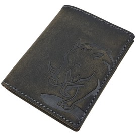 myledershop Genuine Buffalo Full Leather Wallet / Purse in Portrait or Landscape Format with Wild Boar Motif or without Moitv with RFID & NFC Protection, Model 1 / Portrait / Vintage Grey, Modern