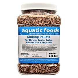 Aquatic Foods Inc. Shrimp Pellets, 40% Protein Sinking Pellets, 1/16" x 3/8" Pellets for Shrimp, Snails, Crabs, Catfish, Plecos for All Tropical Fish, Pellets by Zeigler…2-lb 6oz Med Jar