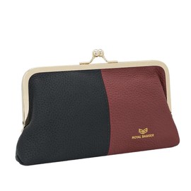 Royal Bagger RFID Contrast Clutch Purses for Women, Leather Evening Bag with Kiss Lock, Multi Layer Mobile Phone Wallet (Black Red)