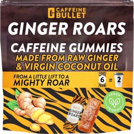 Ginger Roars Caffeine Ginger Chews - 33mg Caffeine per Candy, Natural Honey Ginger Flavor with Fiery Kick, Plant-Based Vegan Energy Snack (12 Count)