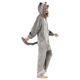 OLAOLA Adult British Shorthair Cat Onesie Animal Pajamas Flannel Homewear Sleepwear Valentines Cosplay Jumpsuit for Women Men
