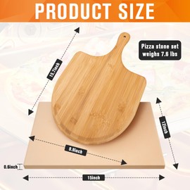 Pizza Stone for Oven and Grill with Wooden Pizza Peel paddle Large Baking Stone Bread Pizza for Pizza,Bread,Pie,BBQ Grill, Oven Baking 15 x 12 Inch