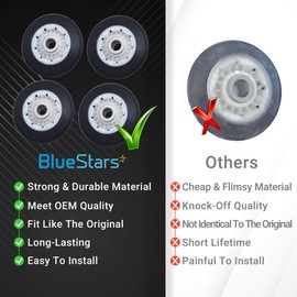 [2024 Update ] 4581EL3001E Dryer Drum Roller Replacement Part by BlueStars – Exact Fit for LG & Kenmore Dryers - Replaces 4581EL3001A 4581EL3001F PS7321740 - Pack of 4