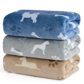 Bedsure 1 Pack 3 Pet Blankets, Super Soft Fluffy Premium Fleece Flannel Portable Throw Dog Blankets for Small Dogs, Printed Cat Puppy Blanket Grey/Brown/Blue Small(20x30 inch)