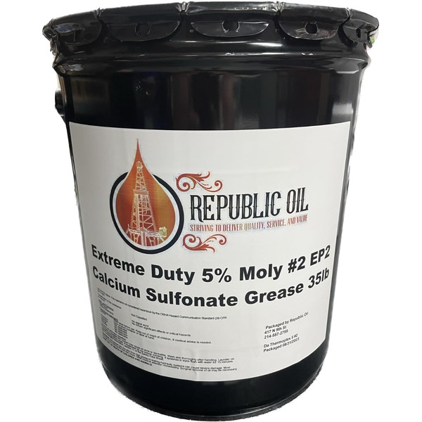 Republic Oil Extreme Duty 5% Moly Heavy Duty Grease 35lb | Moly Grease | 5% Moly | Calcium Sulfonate | EP2 | #2 | Heavy Duty Moly | 35lbs | Moly Grease | NLGI 2