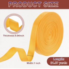 sourcing map Nylon Webbing Strap, 22 Yards x 1" Polypropylene Flat Webbing Band for Bags, Pool Solar Cover, Repairing DIY Crafting (Yellow)