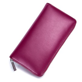 Hrlace Women's Wallets RFID Blocking Leather Purse Vintage Clutch Women Long Wallet with Zip Passport Passport Folder Case Organiser, Rose purple, Vintage